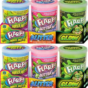 JA-RU Flarp Noise Putty Fidget Toy Variety Pack (2 Pack, 6 Units) Glow in the Dark, Glitter & Classic Noise Putty for Kids, Sensory Stress Relief Toy & Slime Party Favors. 338-2